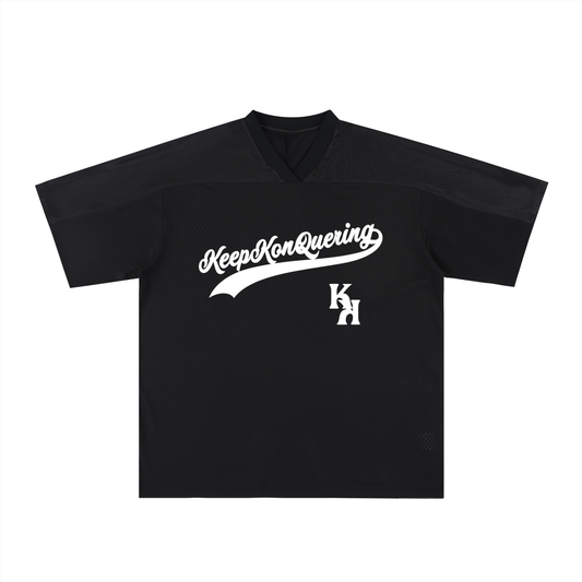Oversized Mesh KeepKonQuering V-Neck Jersey